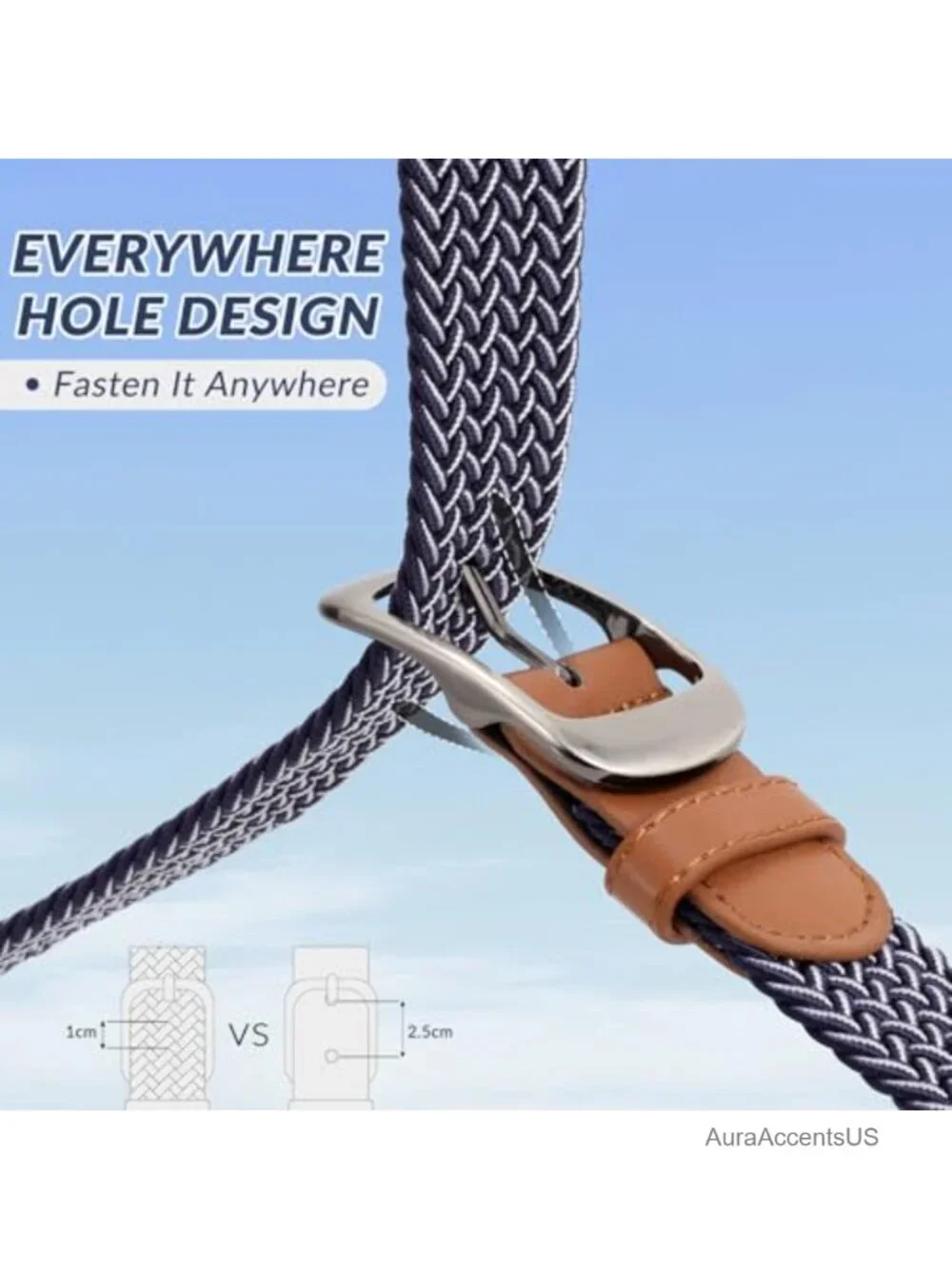 Elastic Braided Belt for Men No-Hole Design Woven Stretch Belt Golf Casual